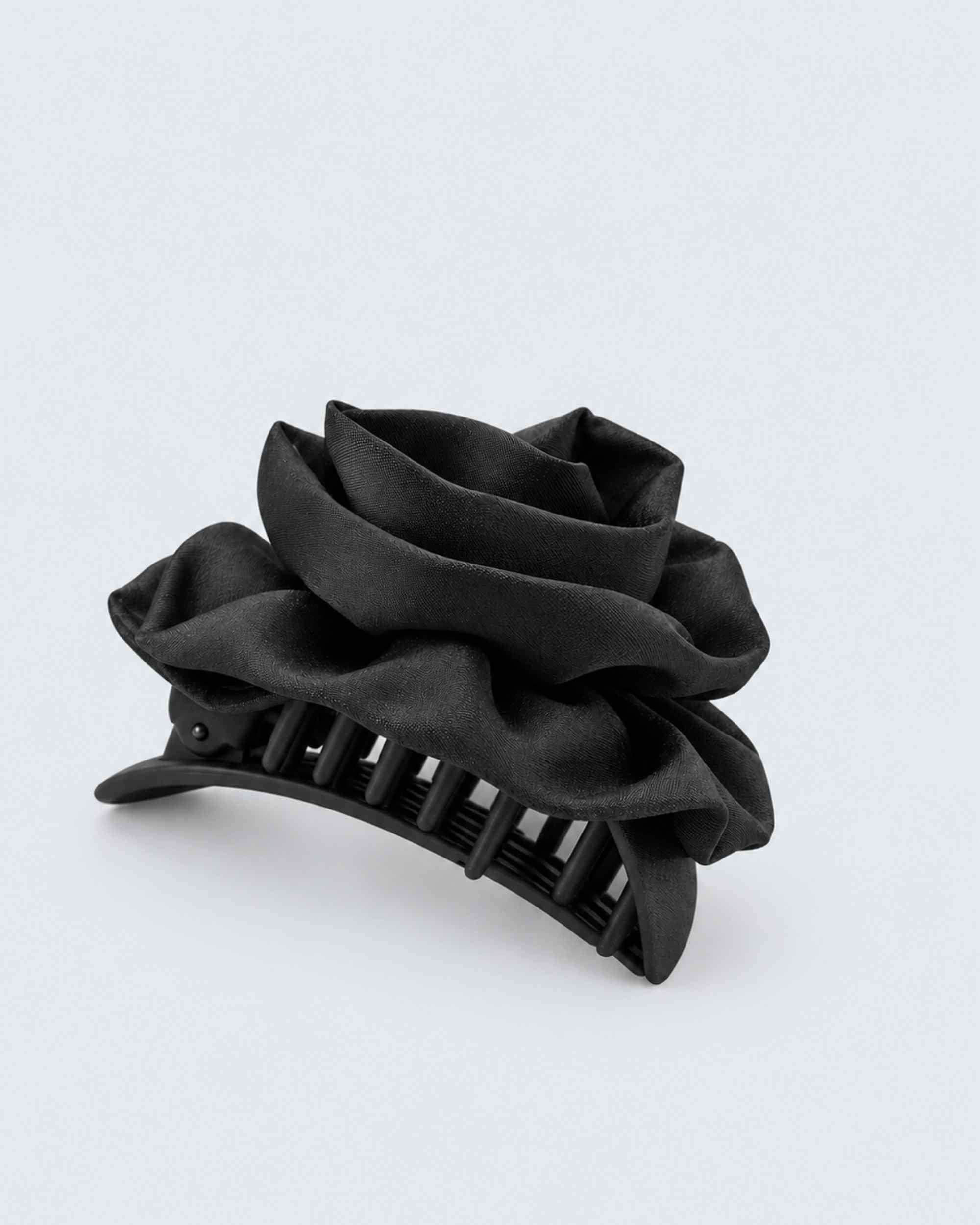 Satin Silk Rose Claw Clip, Large | Black | Flower claw clip