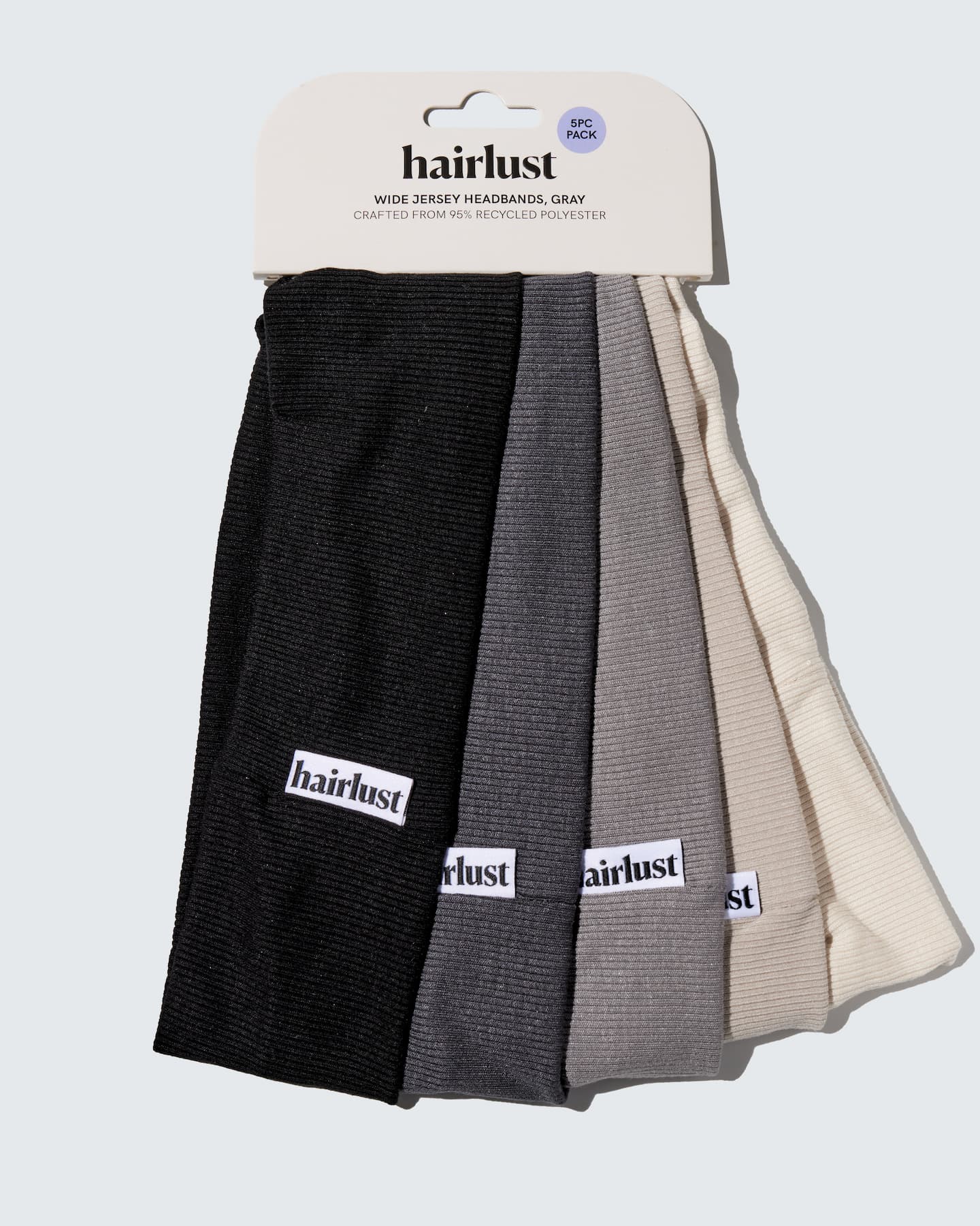 Wide Jersey Headbands, Gray | 5-Pack | 95% recycled fabric headbands